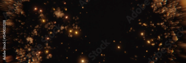 Fototapeta Blurred yellow and golden glow sparks from neon lights with blank spot on black backgound. 3D Rendering