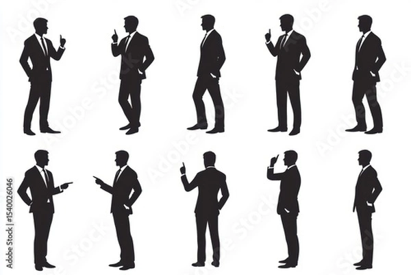 Fototapeta Set of businessman silhouettes pointing and posing in different ways