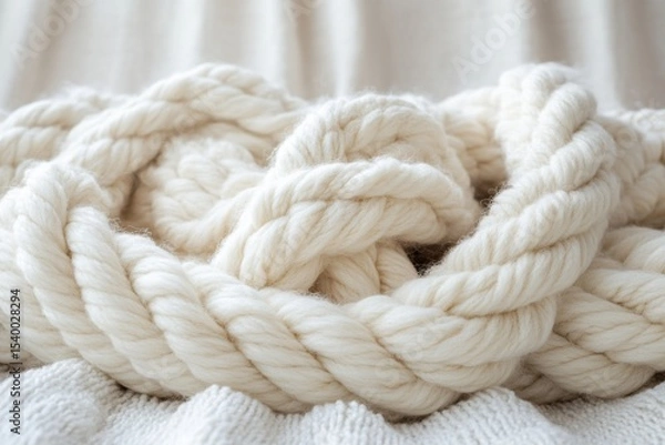 Fototapeta Merino wool chunky knit blanket resting on white background