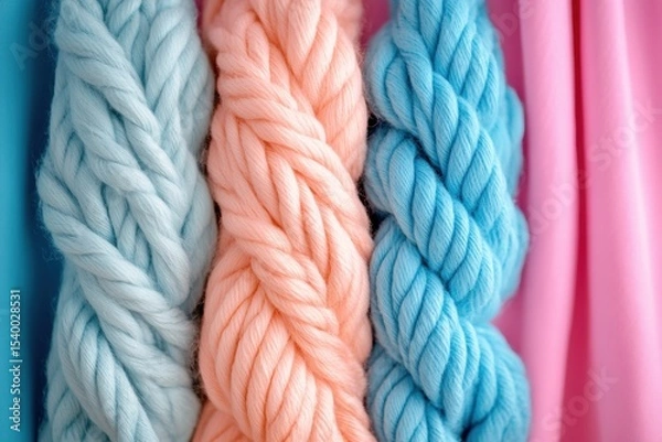 Fototapeta Colorful merino wool yarn hanging creating a cozy and warm atmosphere