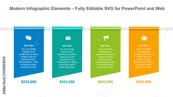 Fototapeta Vertical Financial Data Banners with Icons – PowerPoint Infographic Slide. Fully editable vector SVG file compatible with PowerPoint, Illustrator, and most vector-based applications. Infographic.