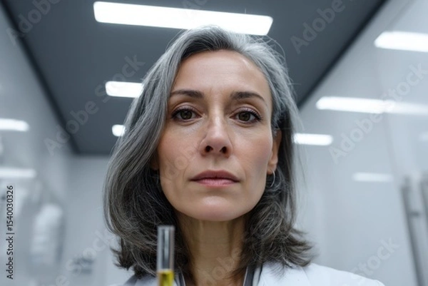 Fototapeta Scientist looking at camera holding test tube in laboratory