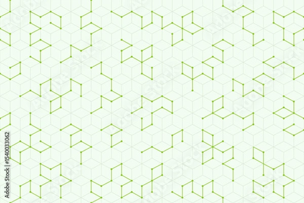 Fototapeta Clean geometric seamless pattern with technology-inspired lines and point connections forming hex shapes