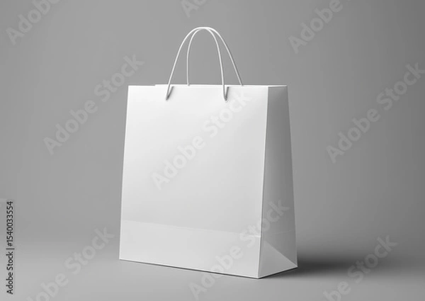 Obraz White shopping bag on grey background, ultra high-res vector, 8K detail, pro color grading, clean focus, stock photo style, minimal and sharp design