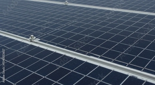 Fototapeta Close-up View of Solar Panel Grids with Metal Supports