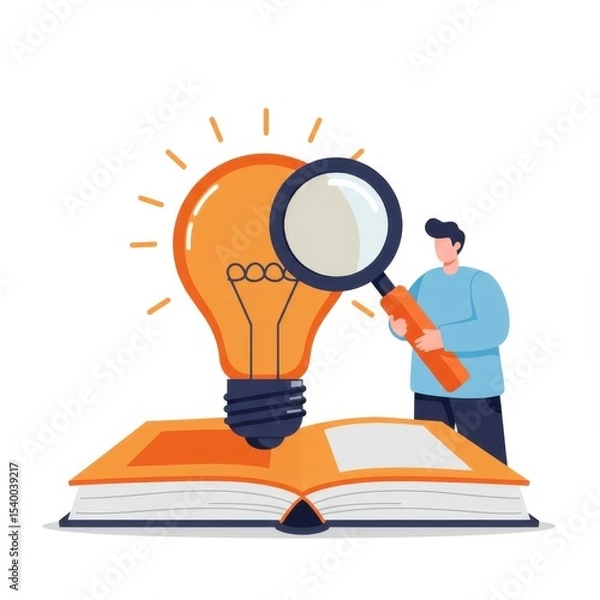 Obraz Illustration of idea generation with book and magnifying glass