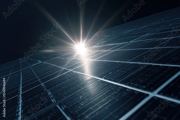 Obraz Bright Lens Flare on Dark Solar Panel Array - Intense Renewable Energy Focus