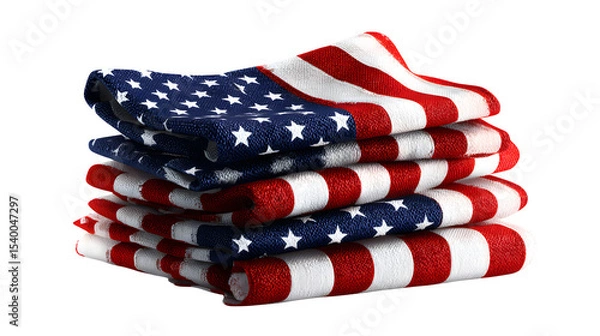 Obraz A stack of folded american flag patterned cloths on a black background in a close up shot view