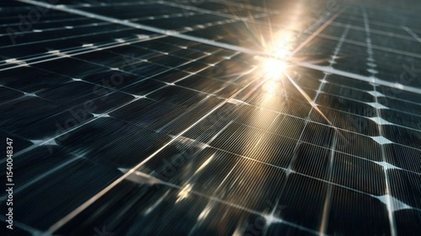Obraz Dynamic Close-Up of Solar Panel Surface with Intense Sun Reflection