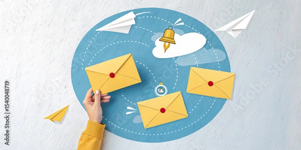 Fototapeta Creative Concept Showing a Hand Holding a Yellow Envelope Symbolizing Communication and Connection