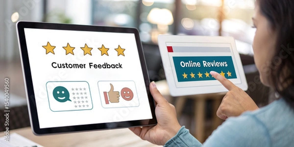 Fototapeta Customer Feedback and Online Review Concept Highlighting the Importance of User Opinions in Business