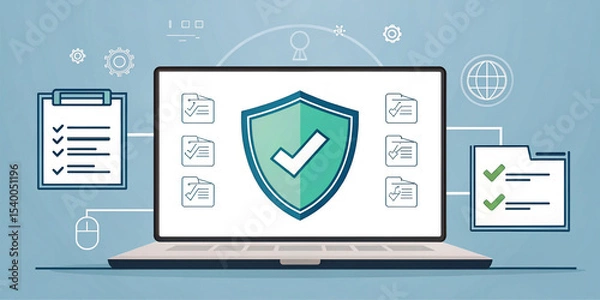 Fototapeta Detailed Cybersecurity Compliance Concept Featuring Digital Shield and Security Elements