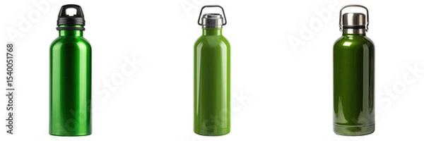 Fototapeta Set of green colour stainless steel bottle isolated on a transparent background