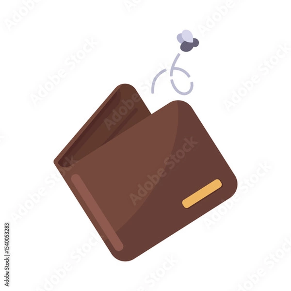 Obraz Minimalist Illustration of a Brown Wallet with a Flying Coin on a White Background for Financial and Economic Concepts