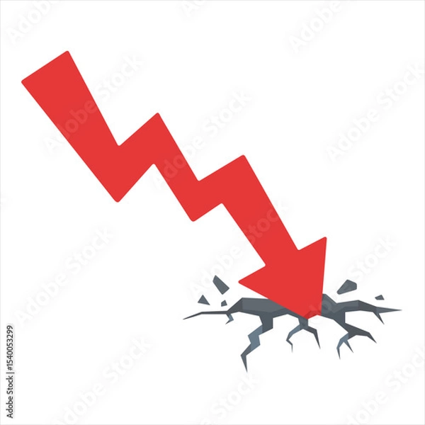 Obraz Red Arrow Crashing Through Ground Symbolizing Economic Decline or Financial Crisis in Vector Illustration