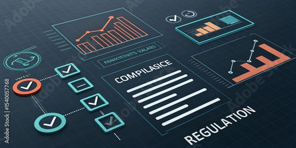 Fototapeta Sophisticated Digital 3D Interface Showcasing Compliance, Legal, and Analytical Aspects