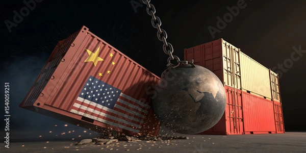 Fototapeta Insightful 3D Concept of Economic Tariffs Represented by a Wrecking Ball