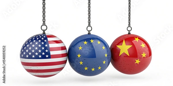 Fototapeta Thought-Provoking 3D Concept of Global Trade Conflict with Wrecking Ball