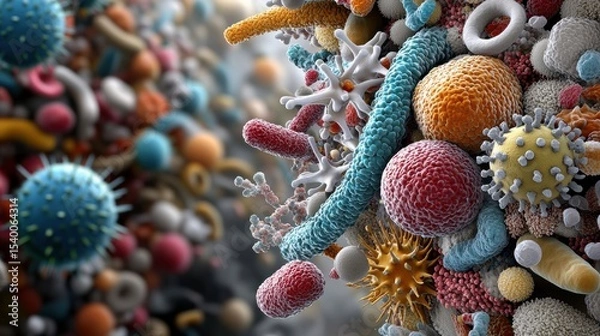 Fototapeta Exploring the Vibrant World of Colorful Viruses and Bacteria in a Medical Laboratory Experimentation Context