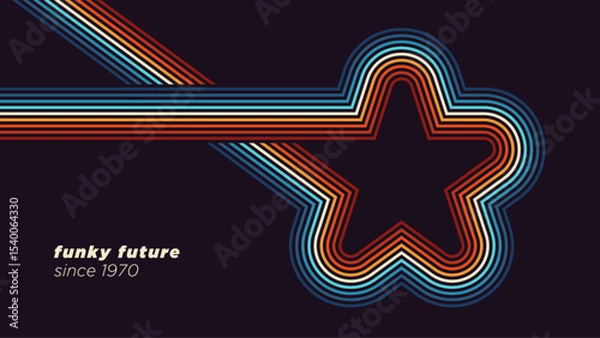 Fototapeta A retro-futuristic 1980s-style background design featuring vibrant, star-shaped and colorful lines. Vector illustration.