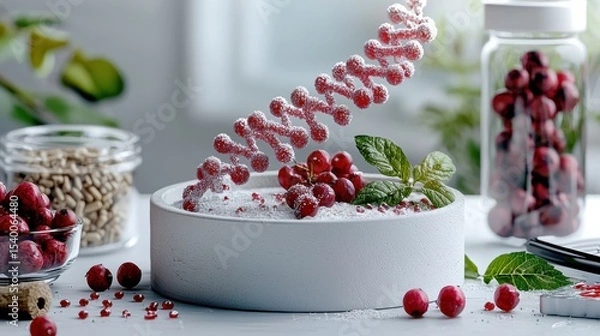 Fototapeta Exploring the Sweet Intersection of Culinary Art and Scientific Inquiry: A Visual Journey Through a Beautiful White Cake and DNA Extraction