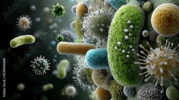 Fototapeta Exploring the Microscopic World: A Detailed View of Stained Bacteria in a Medical Laboratory Experiment