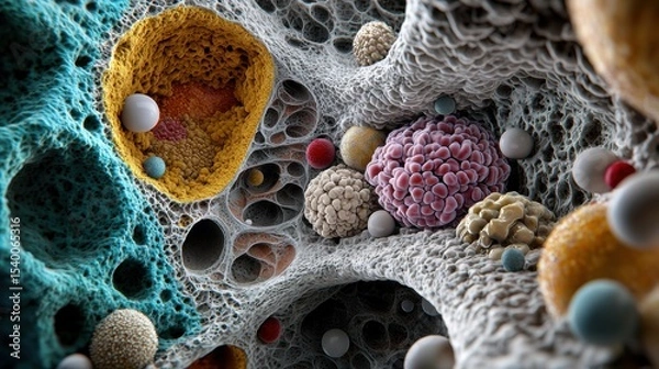 Fototapeta Exploring the Intricate Colors of Cancerous Cells in a Medical Laboratory Experiment under a Microscope