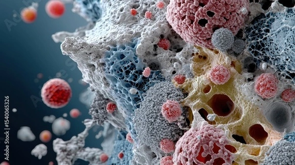 Fototapeta Exploring the Intricacies of Cells: A Close-Up View of Liver Tissue in Medical Laboratory Experiments Under the Microscope