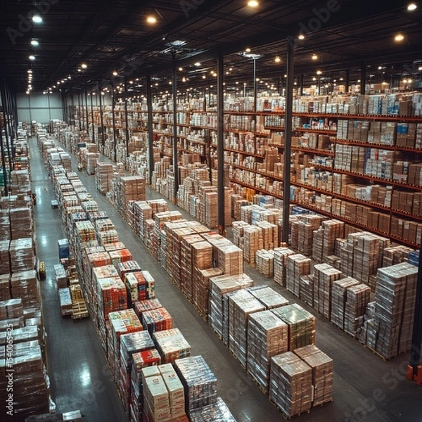 Fototapeta The flow of goods inside a modern supply chain hub. Generative AI