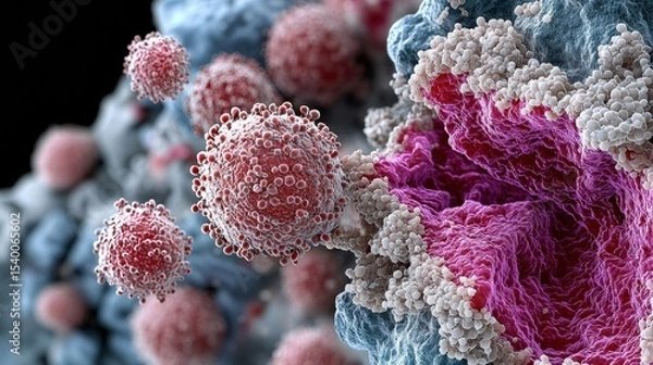 Fototapeta Exploring the Microscopic World of Colon Cancer Cells: A Detailed Close-Up of Tumor Tissues in a Medical Laboratory Setting