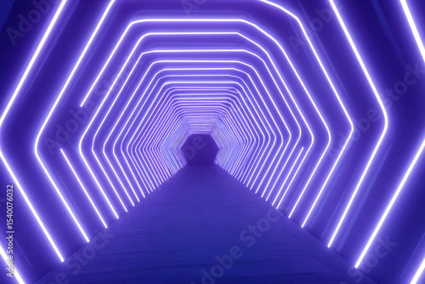 Obraz Futuristic purple neon hexagon tunnel abstract background