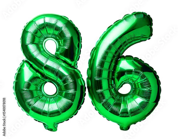 Obraz 数字の86の形の緑色の風船（Number 86 green foil balloon on white background）
