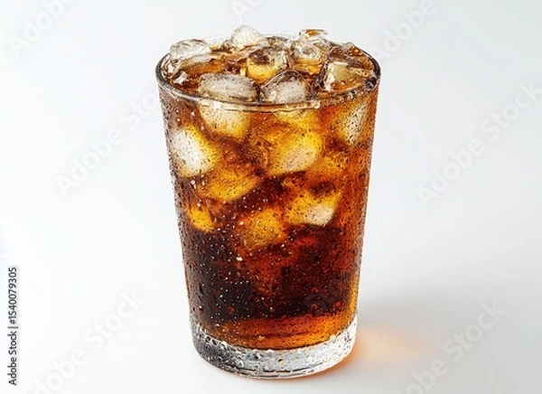 Fototapeta Refreshing drink filled with ice in a clear glass.