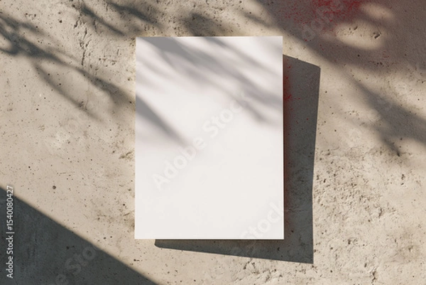 Fototapeta A white A1 size poster mockup on a on a raw concrete background with soft shadows.