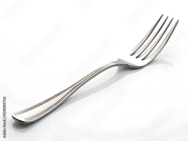 Fototapeta Bent fork isolated on a white background, shiny stainless steel, kitchen too