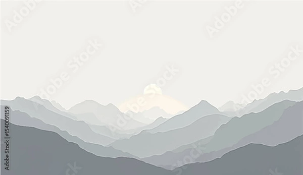 Fototapeta abstract Minimal grey landscape with soft mountain silhouettes Vector background for nature-themed designs or tranquil scenes.