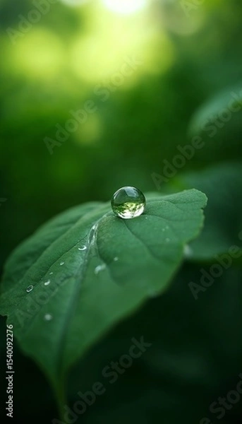 Obraz Macro shot of a water droplet on a green leaf representing nature's beauty
