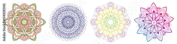 Fototapeta Set of Round gradient mandala vector. Traditional oriental ornament with a concentric gradient. Vector element for applying to objects for yoga, meditation, spiritual practices. Decorative ornament in