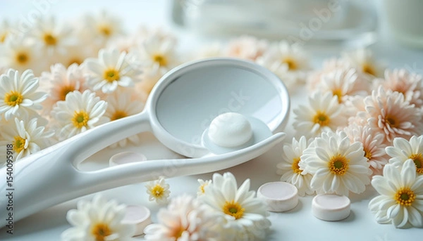 Obraz Pill on Spoon with Flowers Wellness Concept