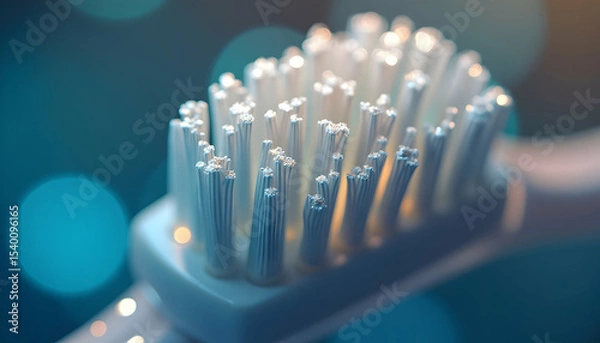 Obraz Toothbrush Bristles Closeup on Bokeh Background for Dental Care