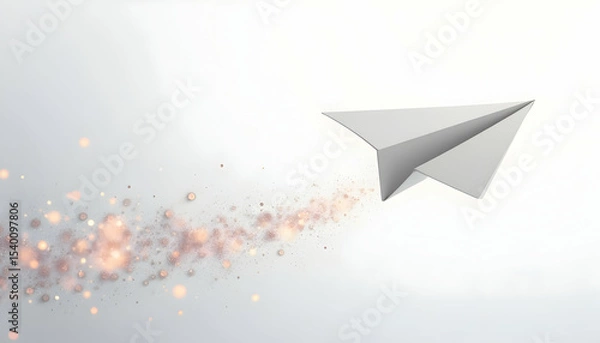 Obraz Paper Airplane Flying with Glowing Trail on White Background