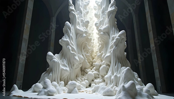 Obraz Abstract White Sculpture in Dark Arched Hallway with Light