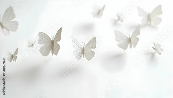 Obraz Floating Paper Butterflies in White Minimalist Style