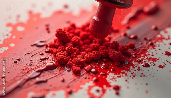 Fototapeta Applying Red Powder with Tool Creating Texture and Splatter