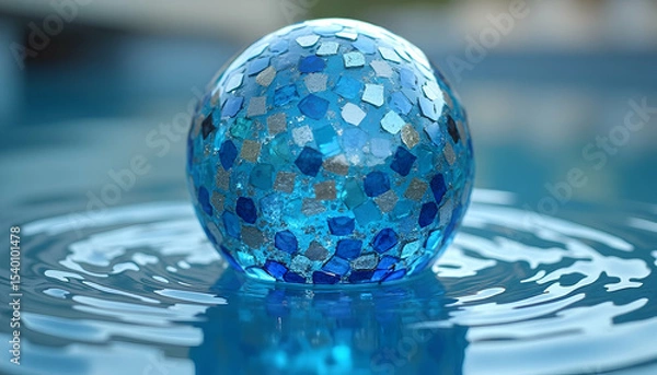 Obraz Blue Glass Orb Resting on Water with Ripples