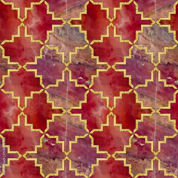Fototapeta Geometric seamless texture. Stained glass style. Oriental tracery, ornament. Art deco. For ceramic tile, wallpaper, linoleum, textile, shirts, linens or web page background. Jasper tile pattern.