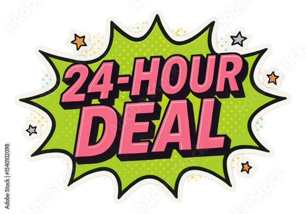 Obraz Green burst sticker with 24-HOUR DEAL in bold comic style, vibrant retail sale promo on transparent background.
