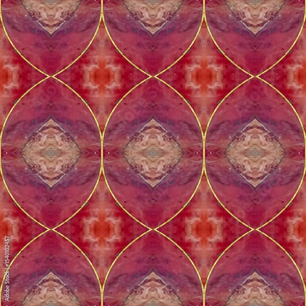 Fototapeta Ceramic tile. Jasper stone. Oriental ornament. Geometric seamless pattern. Illustration in stained glass style. Geometric openwork. Zigzag. Print for wallpaper, wrapping, textile. Jasper tile pattern.