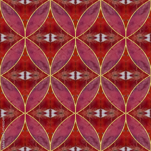 Fototapeta Ceramic tile. Jasper stone. Oriental ornament. Geometric seamless pattern. Illustration in stained glass style. Geometric openwork. Zigzag. Print for wallpaper, wrapping, textile. Jasper tile pattern.