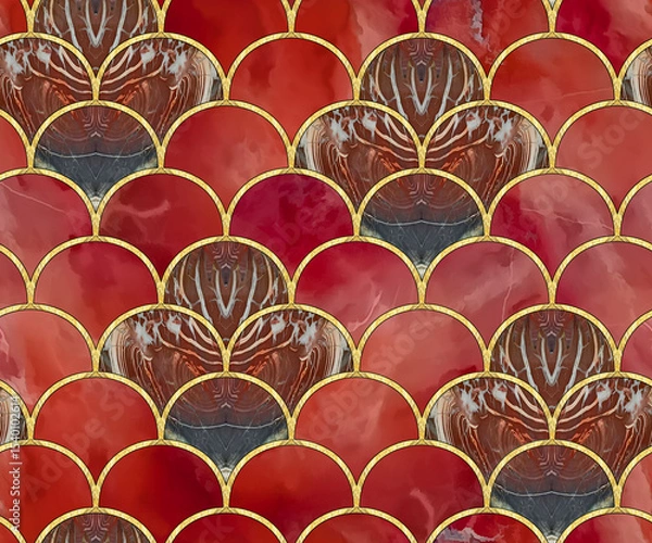 Fototapeta Arcs seamless pattern. Jasper. Inlay. Stained glass window for interior design. Art Deco. Seamless tracery pattern for wallpapers, textile print, t-shirts. Jasper tile pattern. Waves. Oriental pattern